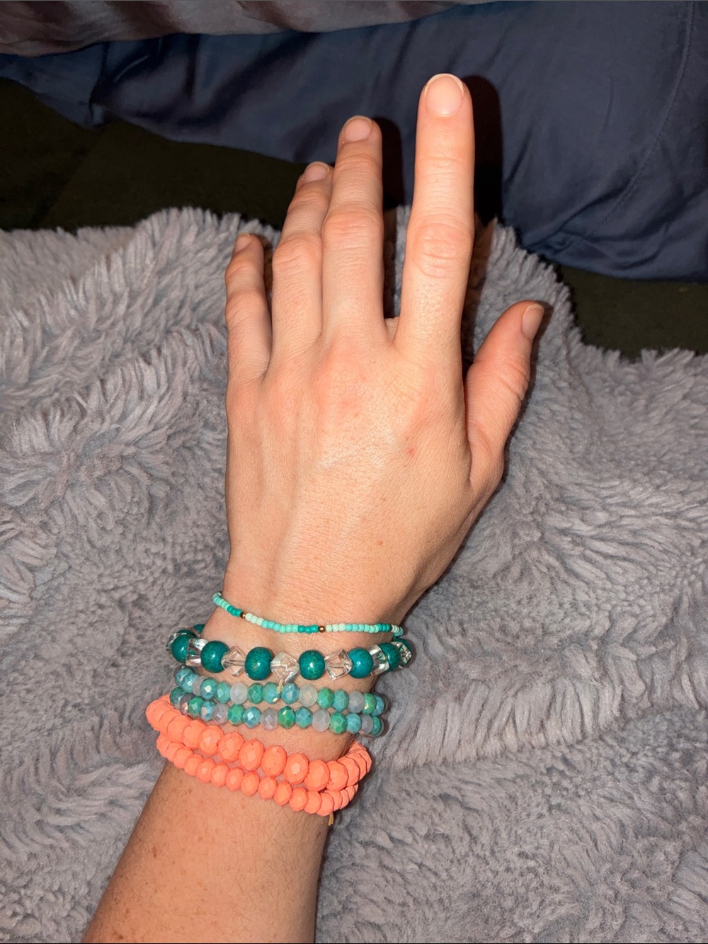 Stacked Beaded Bracelet Set (6bracelets included) in Teal and Coral